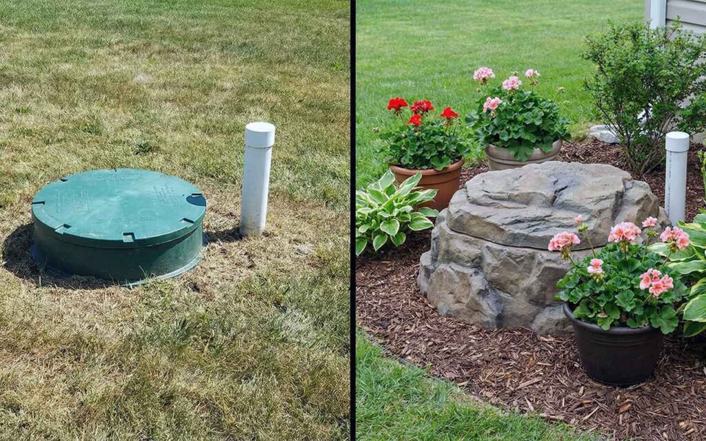 cadru aproape capac fosa septica ascuns si la vedere