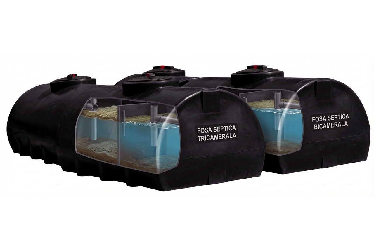 ilustratie aratand o fosa septica tricamerala alaturi de una bicamerala