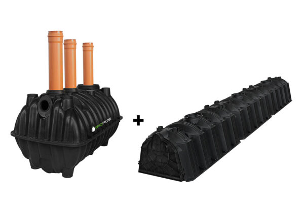 fosa septica BioFos de 1600L pentru 3-4 persoane cu tunel de percolare cu 3 sectiuni
