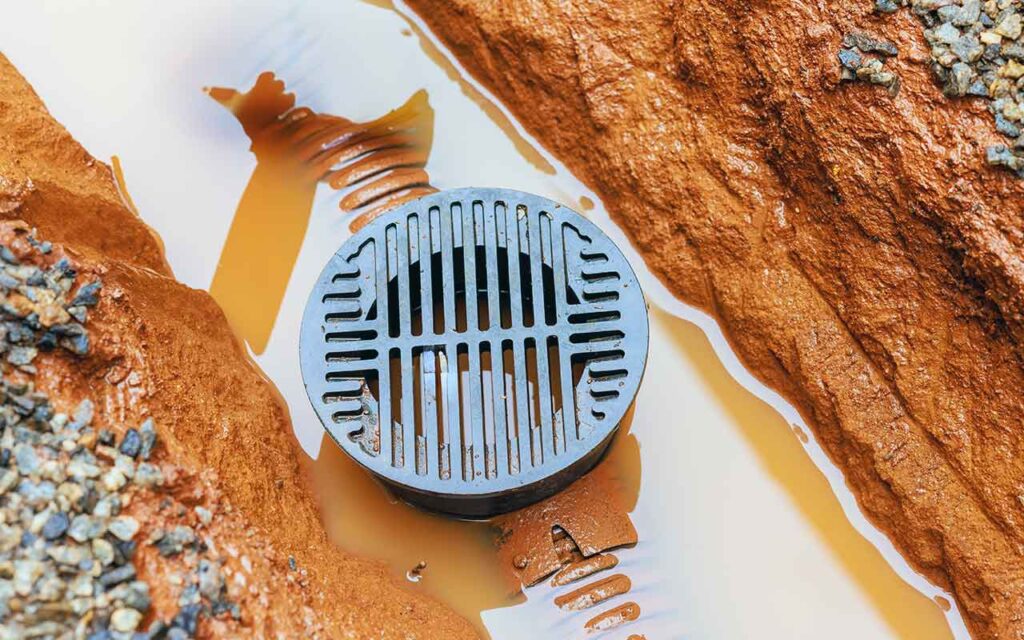 cadru de aproape cu teava drenaj si capac de vizitare